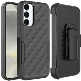 Military Grade Noble Hybrid Armor Case with Belt Clip Holster for Samsung Galaxy S25 - Black
