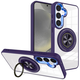 Tough Shield Crystal Case with MagSafe Magnetic Ring Holder for Samsung Galaxy S25 Plus - Purple
