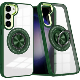 Tough Shield Crystal Case with MagSafe Magnetic Ring Holder for Samsung Galaxy S25 Plus - Green