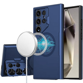 Military Grade MagSafe Hybrid Case with Camera Ring Stand for Samsung Galaxy S25 Ultra - Blue