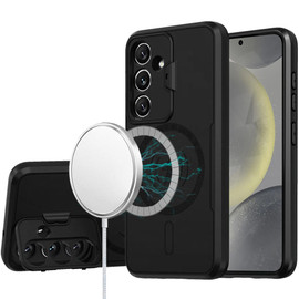 Military Grade MagSafe Hybrid Case with Camera Ring Stand for Samsung Galaxy S25 Plus - Black