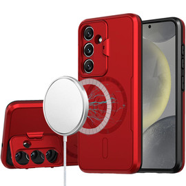 Military Grade MagSafe Hybrid Case with Camera Ring Stand for Samsung Galaxy S25 - Red
