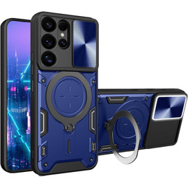 Superior Series Hybrid Case with MagSafe Magnetic Ring Stand and Camera Lens Cover for Samsung Galaxy S25 Ultra - Blue