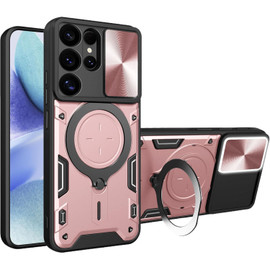Superior Series Hybrid Case with MagSafe Magnetic Ring Stand and Camera Lens Cover for Samsung Galaxy S25 Ultra - Rose Gold