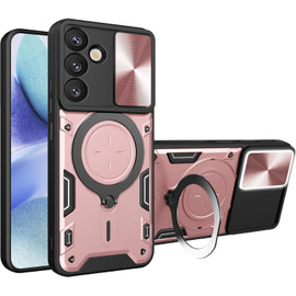 Superior Series Hybrid Case with MagSafe Magnetic Ring Stand and Camera Lens Cover for Samsung Galaxy S25 Plus - Rose Gold