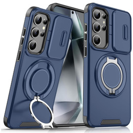 Dual Layer MagSafe Case with Rotating Stand and Privacy Camera Cover for Samsung Galaxy S25 Ultra - Blue