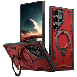 Military Grade MagSafe Hybrid Case with Kickstand Ring Holder for Samsung Galaxy S25 Ultra - Red