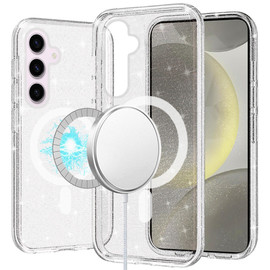 Crystal Glitter Fusion Case with MagSafe Magnetic Ring for Samsung Galaxy S25 Plus - Clear