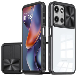 HD Transparent Case with Camera Privacy Cover for Motorola Moto G 2025 - Black