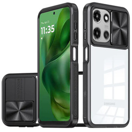 HD Transparent Case with Camera Privacy Cover for Motorola Moto G Power 2025 - Black