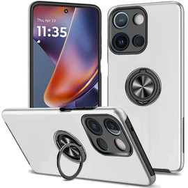 Military Grade 360 Rotating Ring Grip Hybrid Case for Motorola Moto G 2025 - Silver