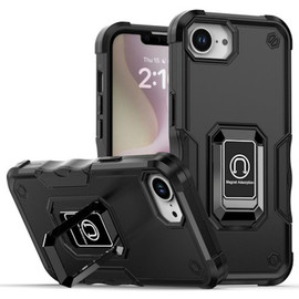 Military Grade Shockproof Hybrid Armor Case with Ring Grip for iPhone 16e - Black