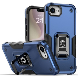 Military Grade Shockproof Hybrid Armor Case with Ring Grip for iPhone 16e - Blue