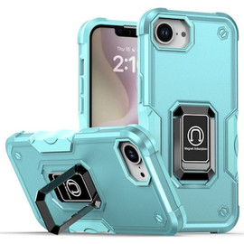 Military Grade Shockproof Hybrid Armor Case with Ring Grip for iPhone 16e - Teal