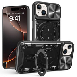 Superior Series Hybrid Case with MagSafe Ring Stand and Camera Lens Cover for iPhone 16e - Black