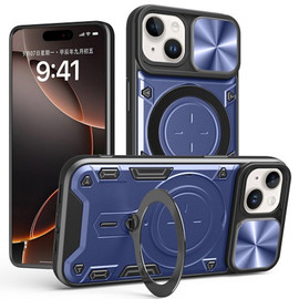 Superior Series Hybrid Case with MagSafe Ring Stand and Camera Lens Cover for iPhone 16e - Blue