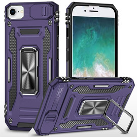 Military Grade Ring Holder Case with Camera Lens Cover for iPhone 16e - Purple