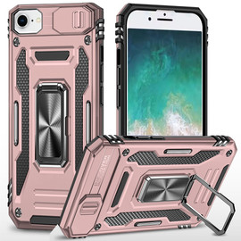 Military Grade Ring Holder Case with Camera Lens Cover for iPhone 16e - Rose Gold