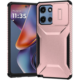 Combat Tough Series Hybrid Case with Camera Lens Cover for Motorola Moto G 2025 - Rose Gold