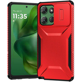 Combat Tough Series Hybrid Case with Camera Lens Cover for Motorola Moto G Power 2025 - Red
