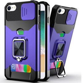 Military Grade All-In-One Ring Stand Card Case for iPhone 16e - Purple