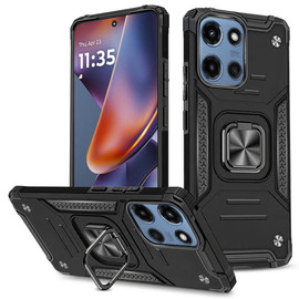 Military Grade Robust Series Dual Layer Hybrid Case with Ring Grip for Motorola Moto G 2025 - Black