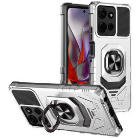 Military Grade Robotic Series Hybrid Case with Ring Grip for Motorola Moto G 2025 - Silver