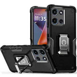 Military Grade Shockproof Hybrid Armor Case with Ring Grip for Motorola Moto G 2025 - Black