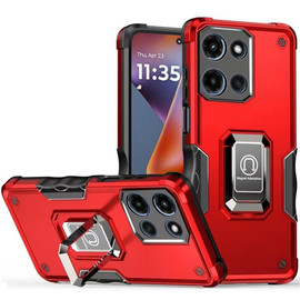 Military Grade Shockproof Hybrid Armor Case with Ring Grip for Motorola Moto G 2025 - Red