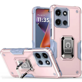 Military Grade Shockproof Hybrid Armor Case with Ring Grip for Motorola Moto G 2025 - Rose Gold