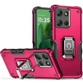 Military Grade Shockproof Hybrid Armor Case with Ring Grip for Motorola Moto G Power 2025 - Hot Pink