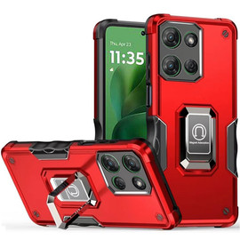 Military Grade Shockproof Hybrid Armor Case with Ring Grip for Motorola Moto G Power 2025 - Red