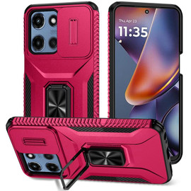 Combat Tough Series Ring Holder Case with Camera Lens Cover for Motorola Moto G 2025 - Hot Pink