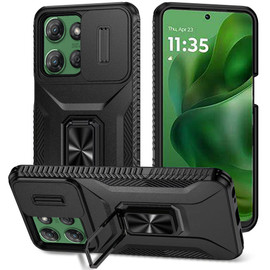 Combat Tough Series Ring Holder Case with Camera Lens Cover for Motorola Moto G Power 2025 - Black