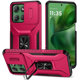 Combat Tough Series Ring Holder Case with Camera Lens Cover for Motorola Moto G Power 2025 - Hot Pink