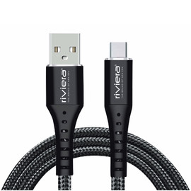 3 ft USB-C to USB-A High-Speed Charge and Sync Nylon Braided Cable - Black