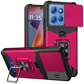 Military Grade All-In-One Ring Stand Card Case for Motorola Moto G 2025 - Hot Pink