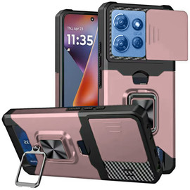 Military Grade All-In-One Ring Stand Card Case for Motorola Moto G 2025 - Rose Gold