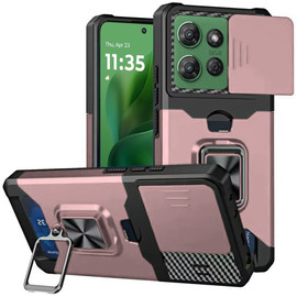 Military Grade All-In-One Ring Stand Card Case for Motorola Moto G Power 2025 - Rose Gold