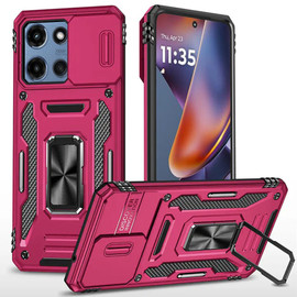 Military Grade Ring Holder Case with Camera Lens Cover for Motorola Moto G Power 2025 - Hot Pink