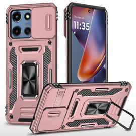Military Grade Ring Holder Case with Camera Lens Cover for Motorola Moto G Power 2025 - Rose Gold