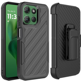 Military Grade Noble Hybrid Armor Case with Belt Clip Holster for Motorola Moto G Power 2025 - Black