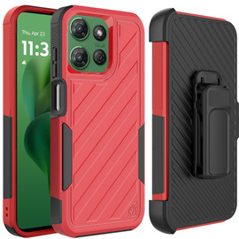 Military Grade Noble Hybrid Armor Case with Belt Clip Holster for Motorola Moto G Power 2025 - Red