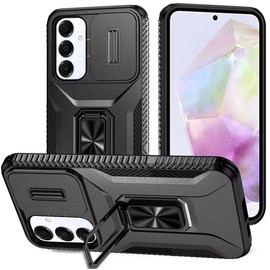 Combat Tough Series Ring Holder Case with Camera Lens Cover for Samsung Galaxy A36 5G - Black
