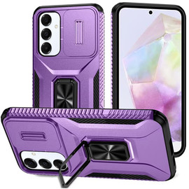 Combat Tough Series Ring Holder Case with Camera Lens Cover for Samsung Galaxy A36 5G - Purple