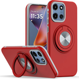 Circular Series Hybrid Case with Rotating Ring Stand for Motorola Moto G Power 2025 - Red