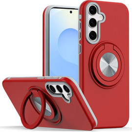 Circular Series Hybrid Case with Rotating Ring Stand for Samsung Galaxy S25 Plus - Red