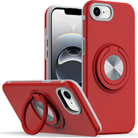 Circular Series Hybrid Case with Rotating Ring Stand for iPhone 16e - Red