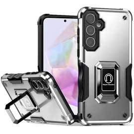 Military Grade Shockproof Hybrid Armor Case with Ring Grip for Samsung Galaxy A36 5G - Silver