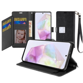 Extra Series Essential Leather Wallet Stand Case for Samsung Galaxy A36 5G - Black